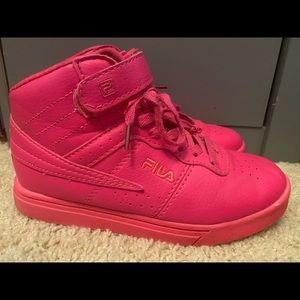 Hot Neon Pink High Top Fila Sneakers Kids
